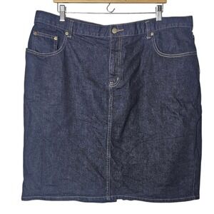 Lauren Ralph Lauren 18W Cotton Denim Skirt Dark‎ Wash Blue Pencil Classic Preppy